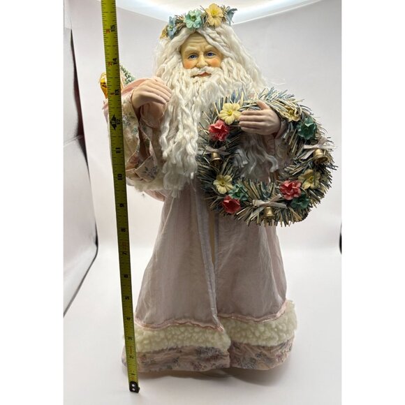 Brinns Victorian Santa Claus Christmas Figurine Doll with Stand Pastel Floral - Picture 5 of 12
